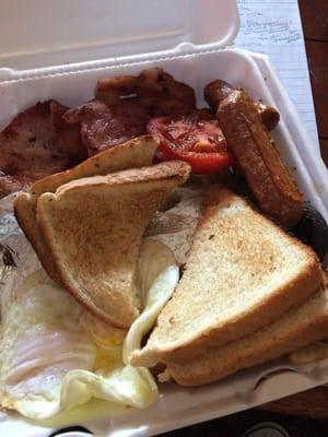 Traditional Irish breakfast, to go. (home fries are under the toast)