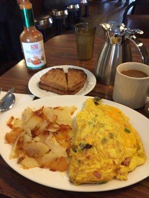 Omlet with am fries and toast!