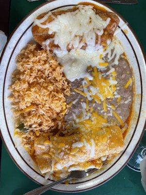 Chicken enchilada and chili relleno.