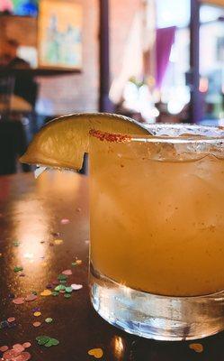 SPICY MARGARITA - Casamigos, Jalapeno, Lime, Passionfruit, and Agave.