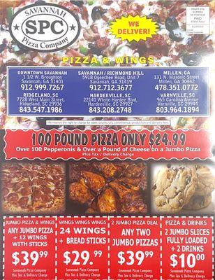 The front of our flyer that shows some of our deals