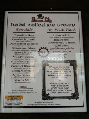 Ice cream menu.