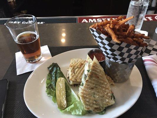 Caprese chicken panini with sweet potato fries