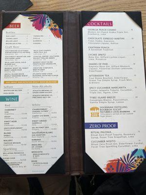 Drink menu as of October 2024