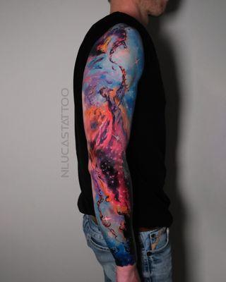 Galaxy tattoo sleeve by Nik Lucas. Art Collector Tattoo Los Angeles