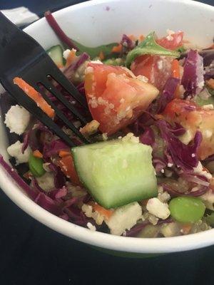 who wants to bite into a CUBE of tomato/cucumber while eating a salad? lazy preparation.