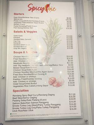 updated menu &prices 01/11/2023