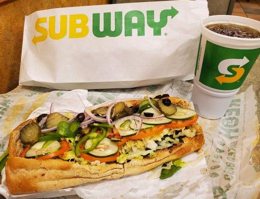 Foot Long Sweet Onion Chicken Teriyaki sandwich & drink.