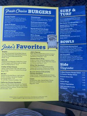 Menu - burgers, faves, and others