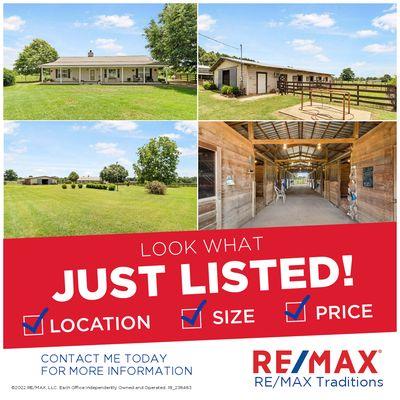 Beautiful HORSE FARM & Ranch home! 
Kati Pullins
Associate Broker 
Remax - Traditions
334-435-1465  #SOLD!!!