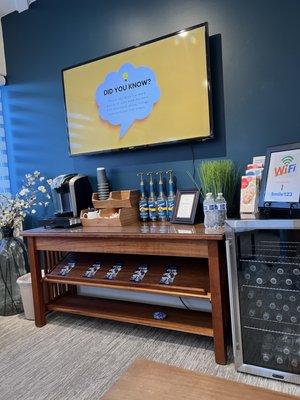 All the delicious beverage options for the waiting room- not that I'm ever waiting long enough to have too much!