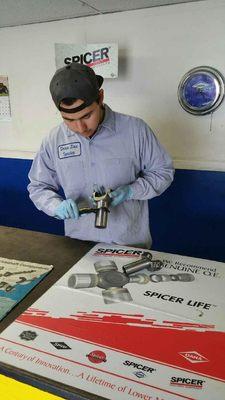 Angel checking dims on a transmission yoke