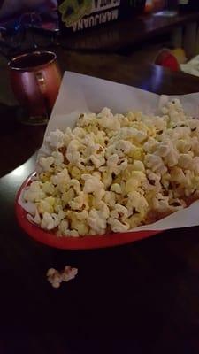 Free popcorn and notice the chilled copper cup for thr moscow mule