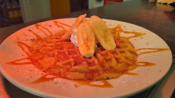 Caramel banana cream waffle