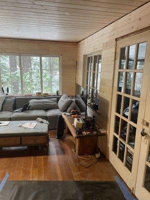 Odell Lake cabin.  New pine tongue & groove on  ceiling and walls.
4-22