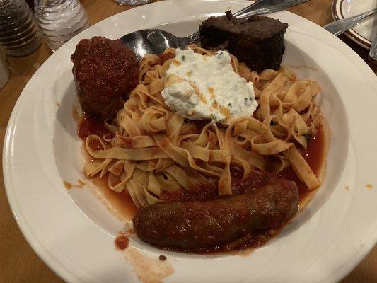 Meat Ragu....... meatball, short rib, sausage, and whipped ricotta!