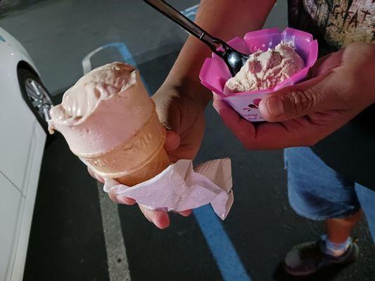 Single scoop cone with dulce de leche. Junior kiddie scoop of coffee. Definitely recommend.