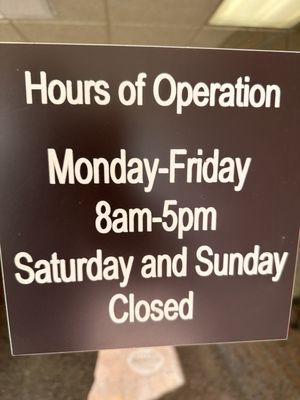 Hours of Operation