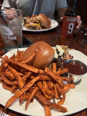 Locomotive burger and sweet potato fries