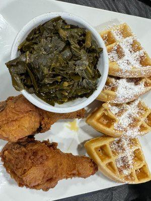 Chicken & waffles, collard greens