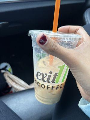 iced vanilla latte with oat milk