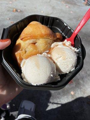 Warm apple dumpling with cinnamon ice cream