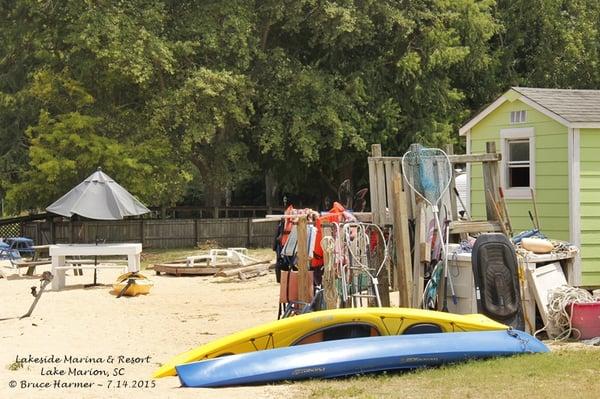 Kayaks waiting to be used.