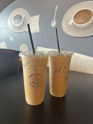 Large Iced Oatmilk Lattes with vanilla