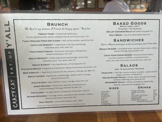 Brunch menu