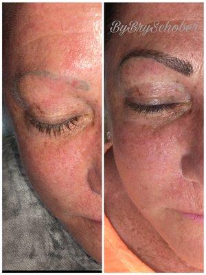 Microblading over Colorless tattoo