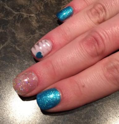 No chip manicure with cute nail art! I showed her a picture of what I wanted and she nailed it!