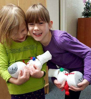 Camp fun!  Handmade weighted snowmen!