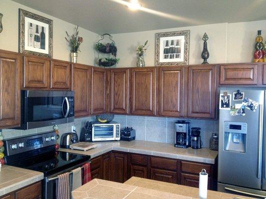 Typical golden oak kitchen cabinets restained: After