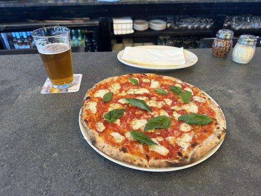 Flower Power IPA and Margherita Pizza