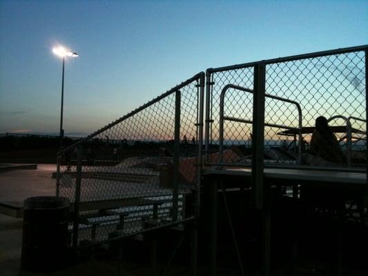 Seating is located out of the way of skaters & high enough to view action