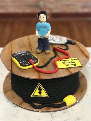 There was so much detail on this electrician spool birthday cake.