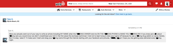 Two years later and I received this message. This is how this location likes to handle complaints from customers.