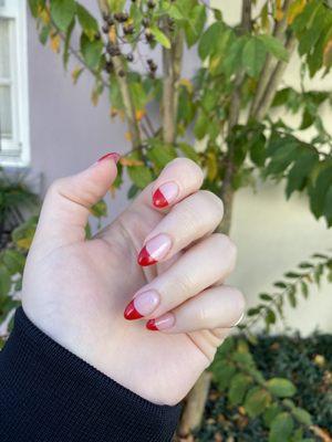 French tip red almond nails