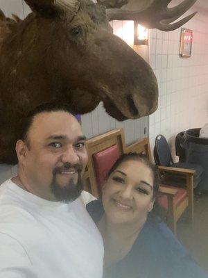 Picture with my lady and there moose