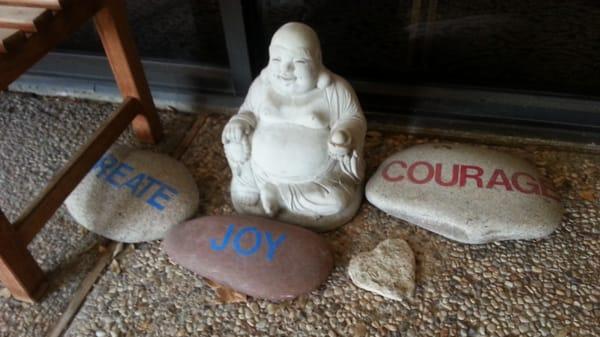 Saw this arrangement in the courtyard as I was leaving CSL after my first visit;  "Courage", in red, has special meaning to me.