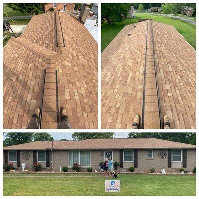 Another old roof replaced via insurance from hail damage! 
 
 Location: Hendersonville, TN
 
 Owens Corning Duration Desert Tan