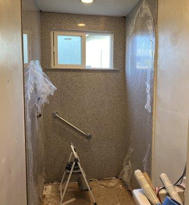 Shower install in process