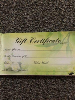 We have gift certificates for those who like buy something different for people