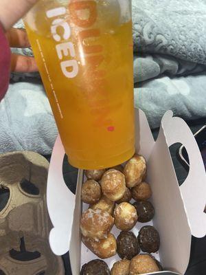 Mango Pineapple Dunkin' Refresher 25 Munchkins Donut Hole Treats