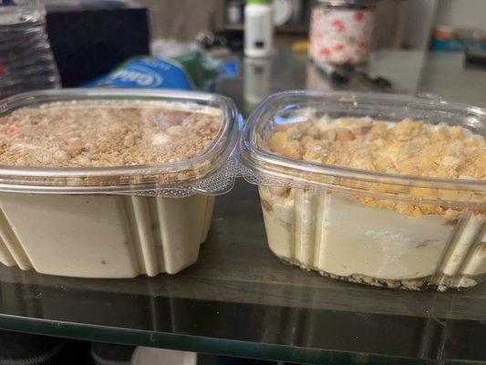 Left - banana pudding, right - creamy lemon icy dream