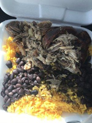 Pork, yellow rice, beans and plantain!