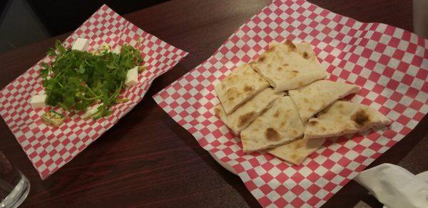 Pita, butter and cheese with parsley. Great flavors!