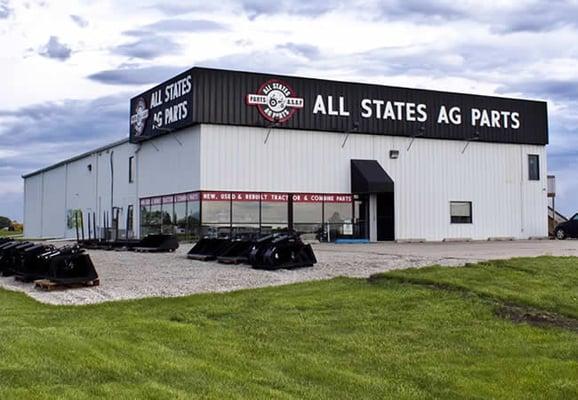 All States Ag Parts main warehouse and showroom along I-80 in De Soto, Iowa.