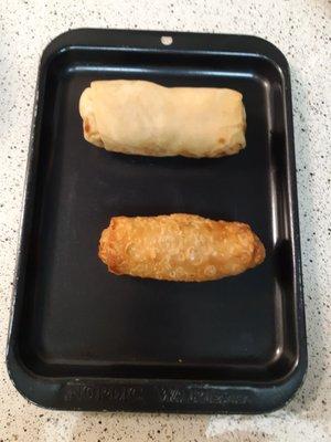 Top: Rice Wrapped Shrimp Egg Roll. Bottom: Pork Egg Roll.