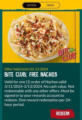 3-11-2024 Example of bite club offers Nachos are in my future.